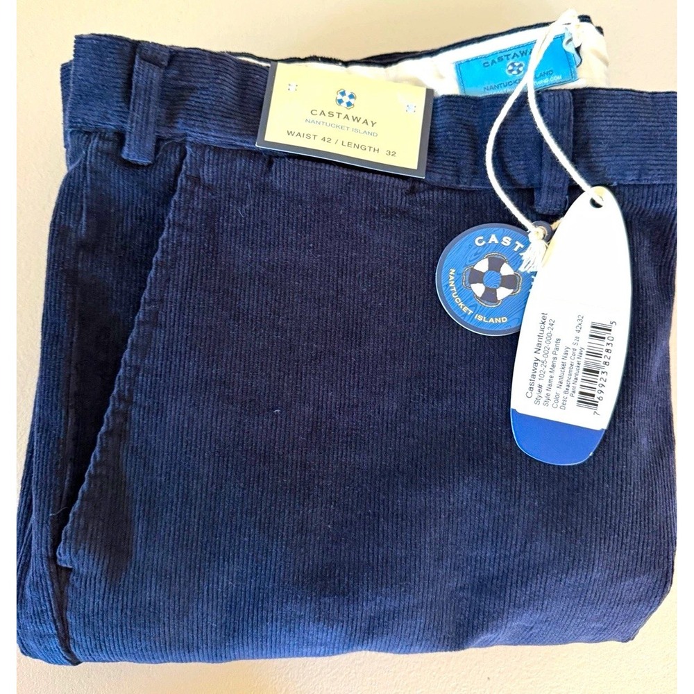 NWT Castaway Nantucket Island Men 42x32 Navy Corduroy Chino Classic Fit Straight